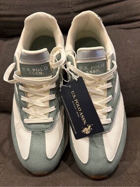 U.S. Polo White and Light Green Casual Sneakers